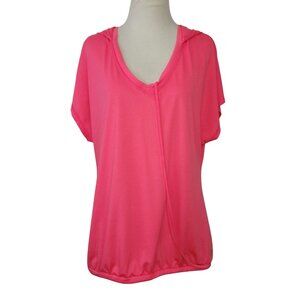 Old Navy Active Women's Hot Pink Short Sleeve Hooded Top Size L